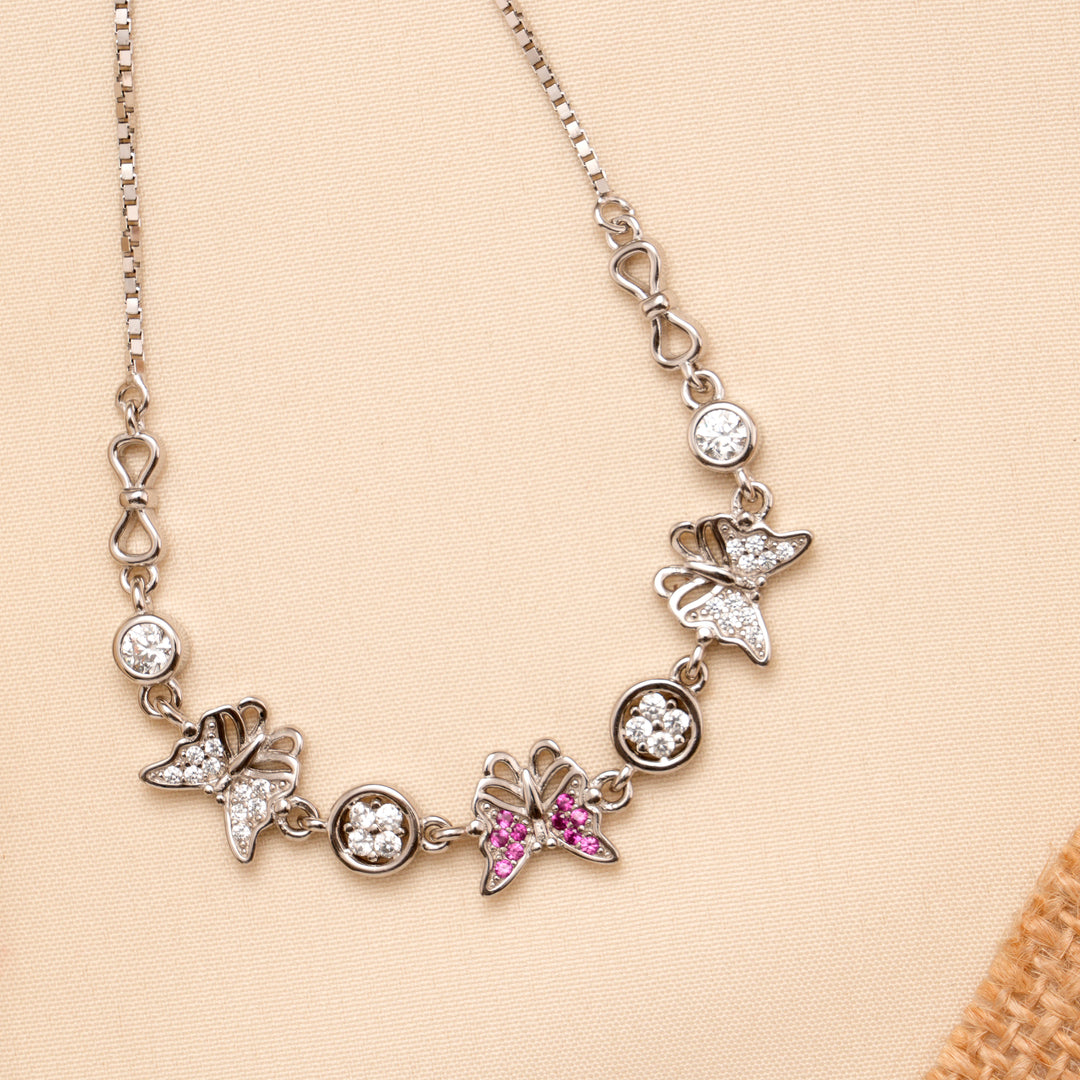 pink with white Heart blossom Silver Bracelet