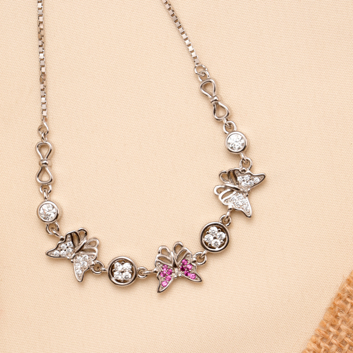 pink with white Heart blossom Silver Bracelet