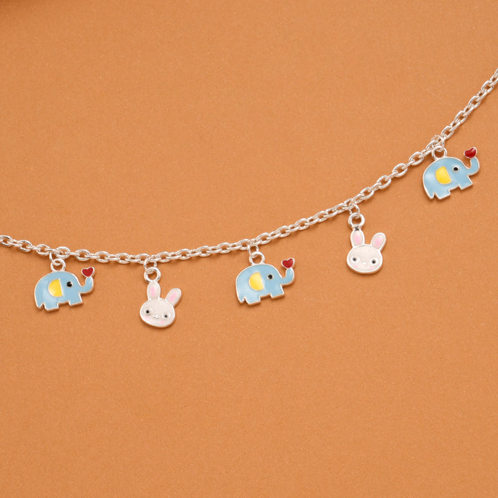 Minimal Elephant and Bunny Silver Kids Bracelet