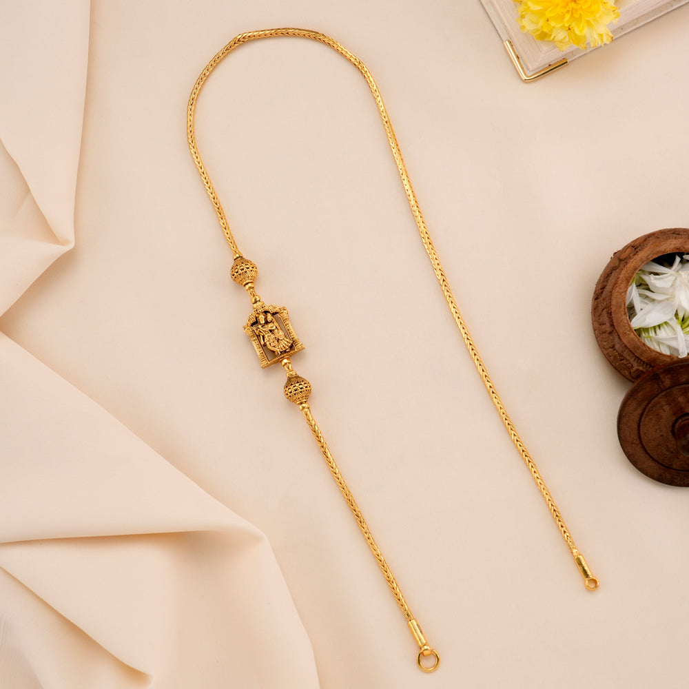 Golden Bead Radha Krishna Mugappu Chain