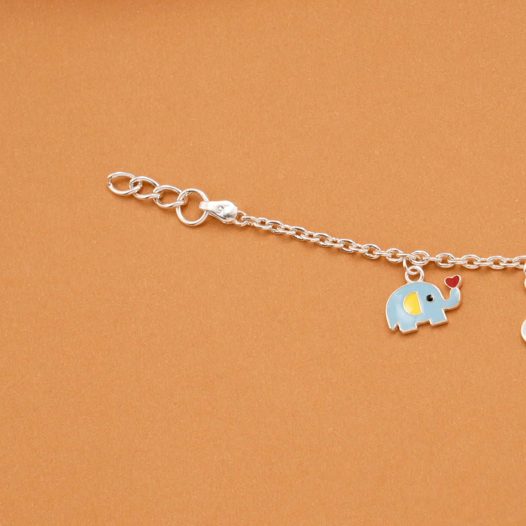 Minimal Elephant and Bunny Silver Kids Bracelet
