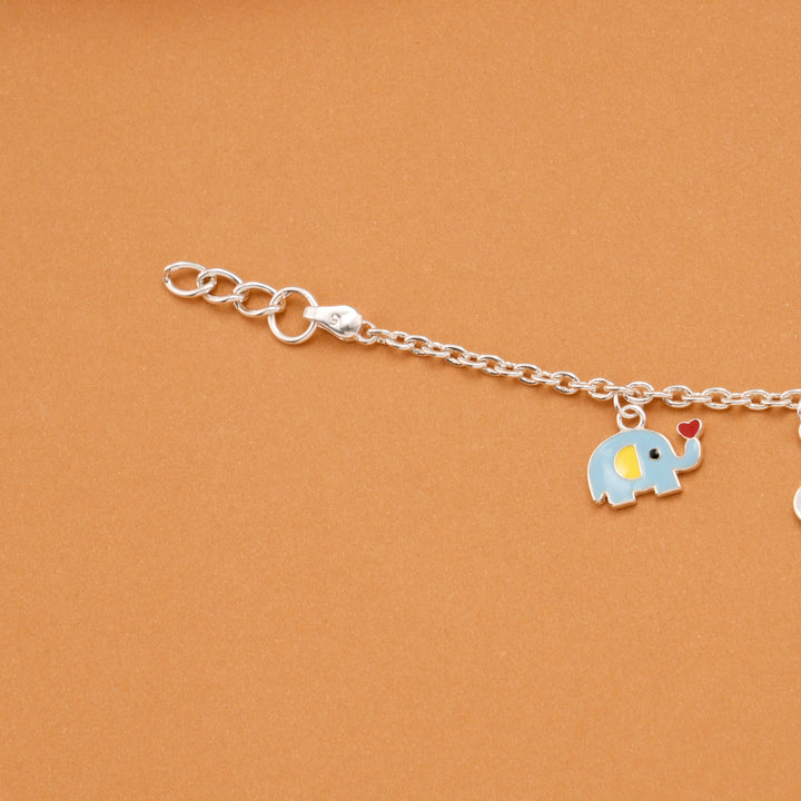 Minimal Elephant and Bunny Silver Kids Bracelet