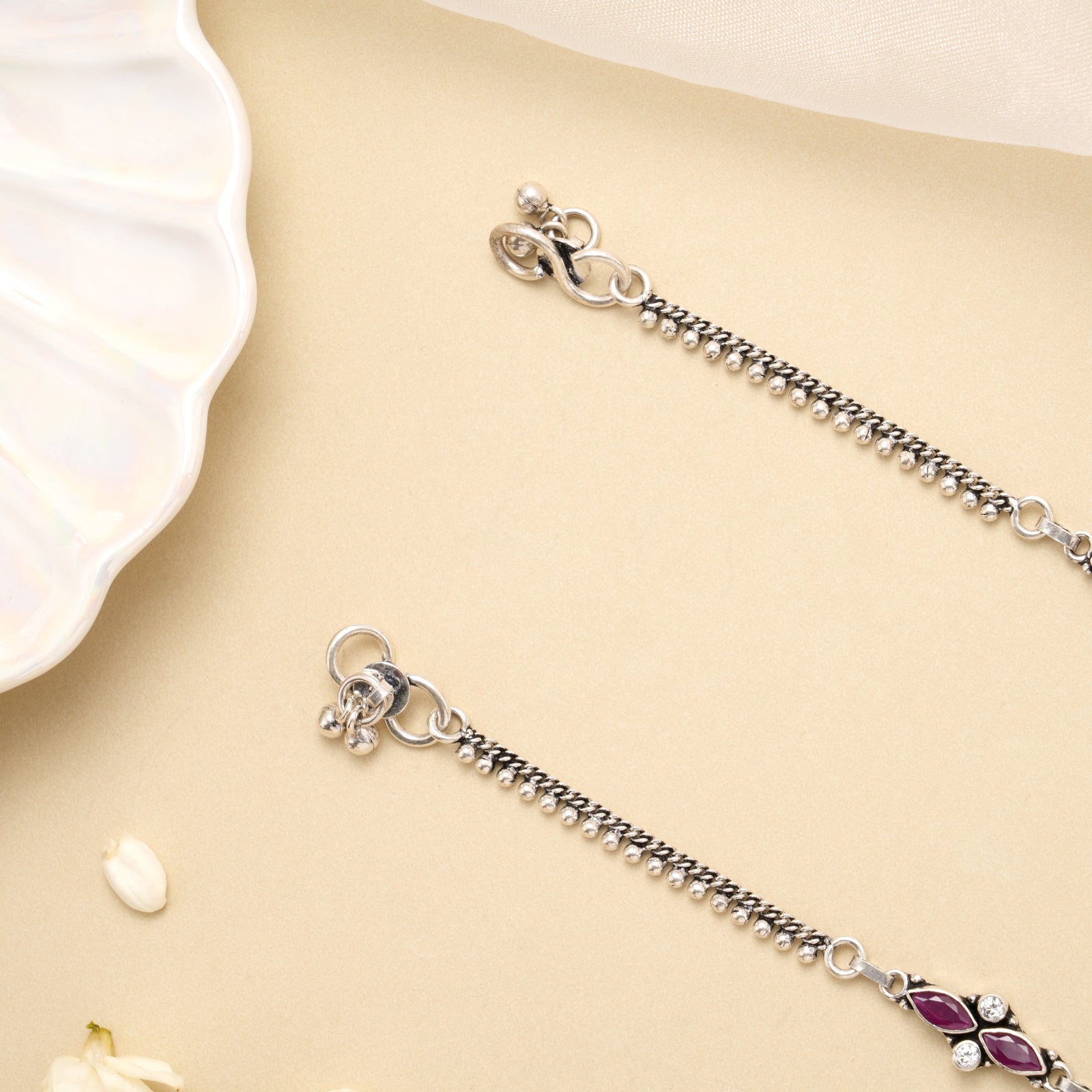 Ruby Blossom Circle Antique Silver Anklet