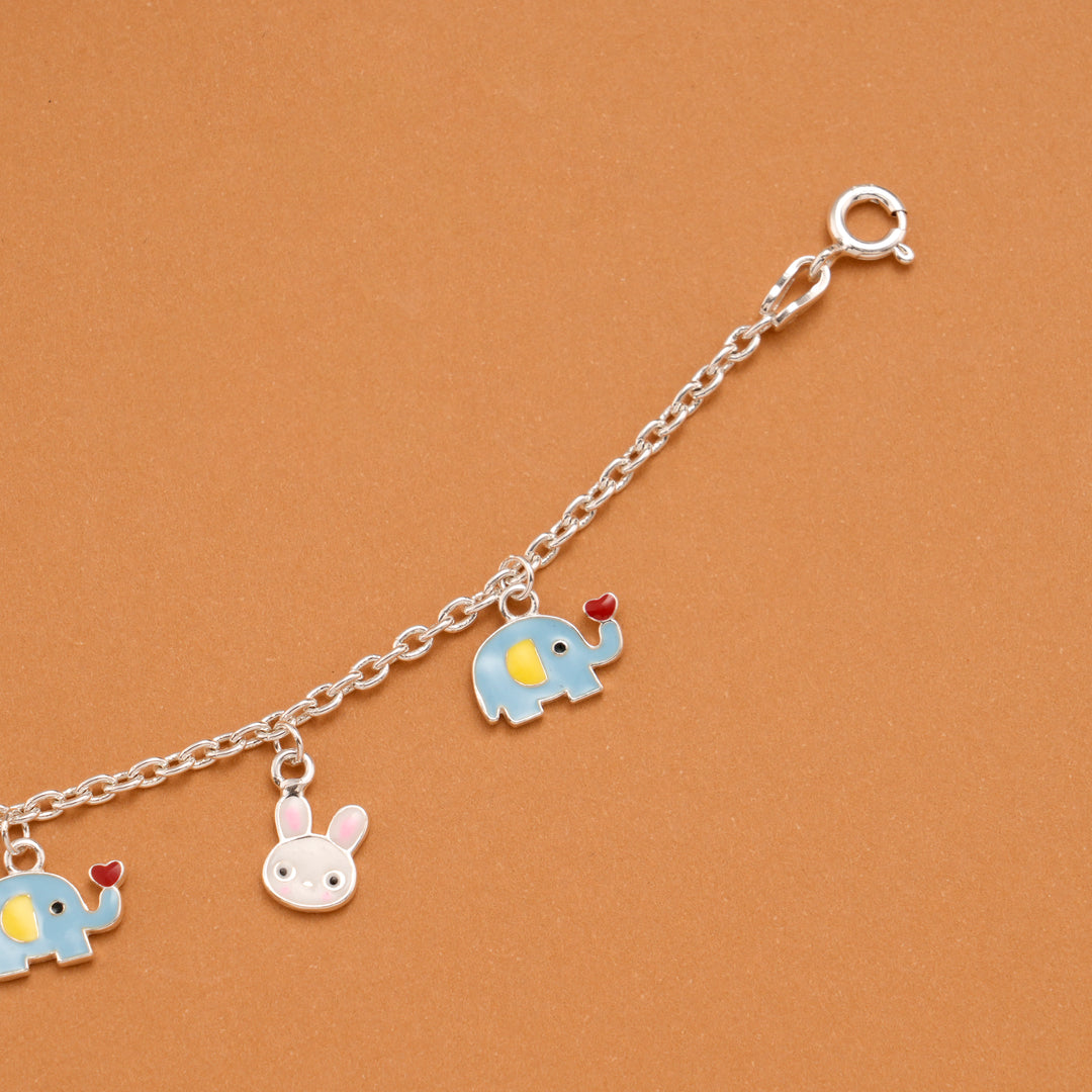 Minimal Elephant and Bunny Silver Kids Bracelet