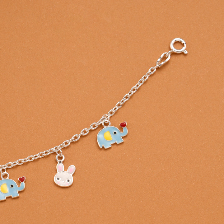 Minimal Elephant and Bunny Silver Kids Bracelet