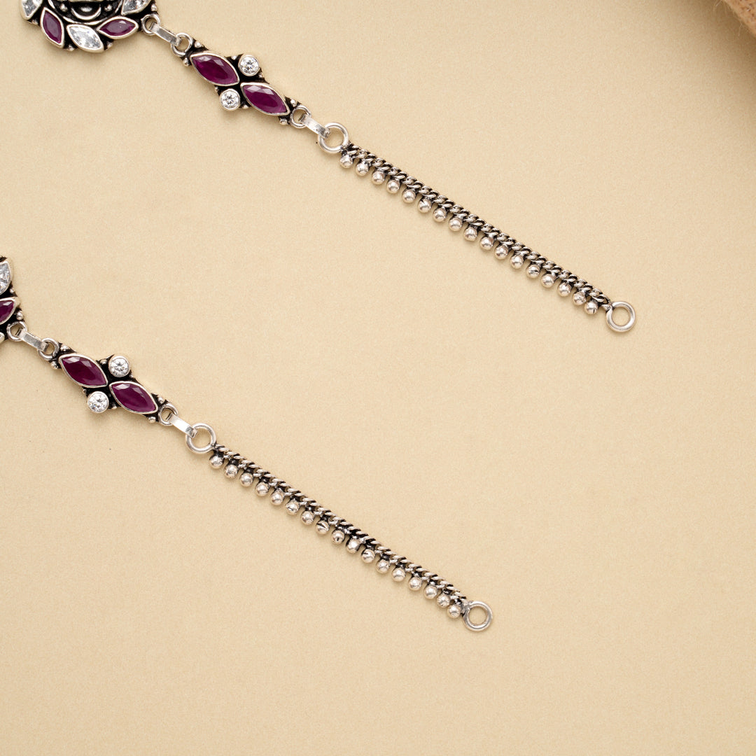 Ruby Blossom Circle Antique Silver Anklet