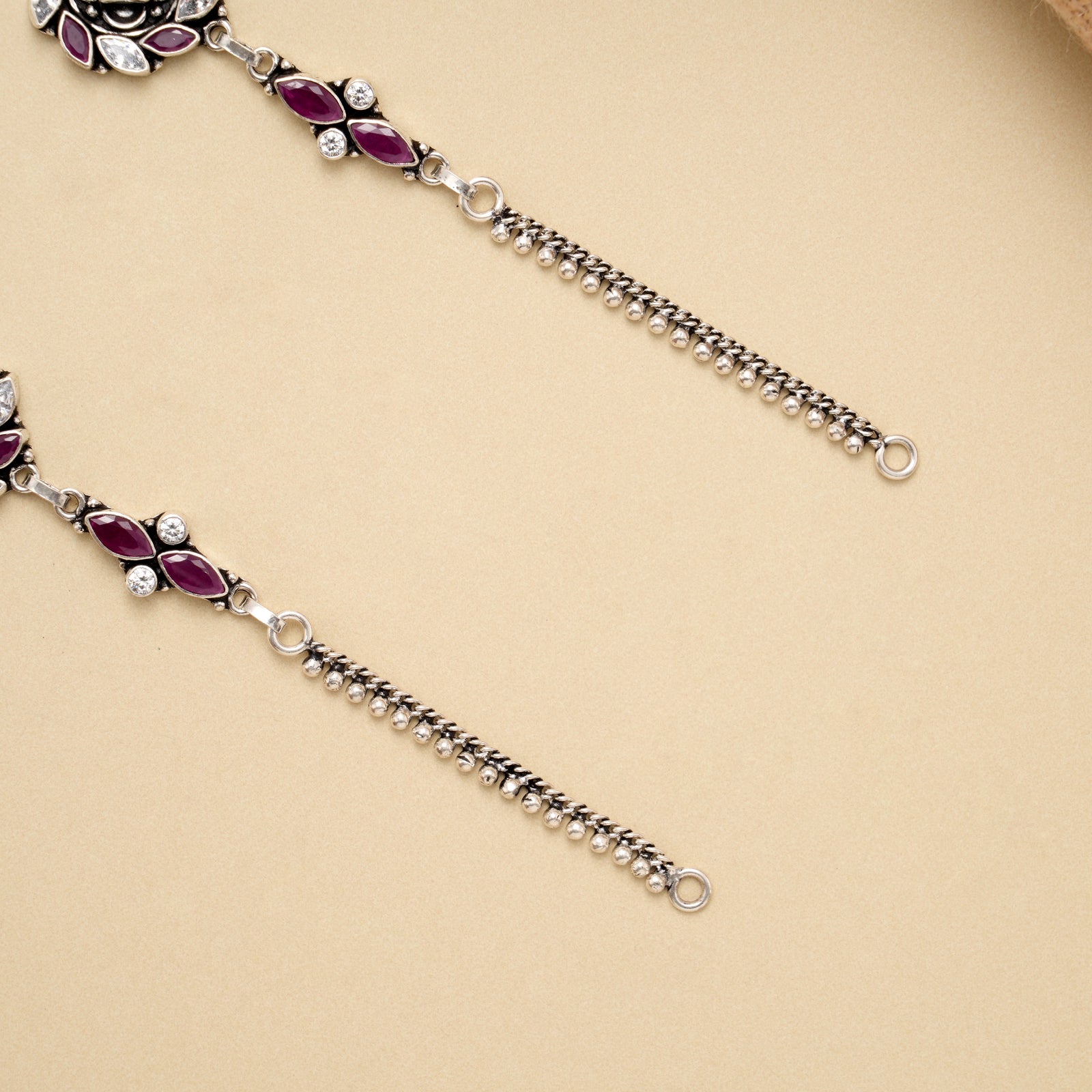 Ruby Blossom Circle Antique Silver Anklet