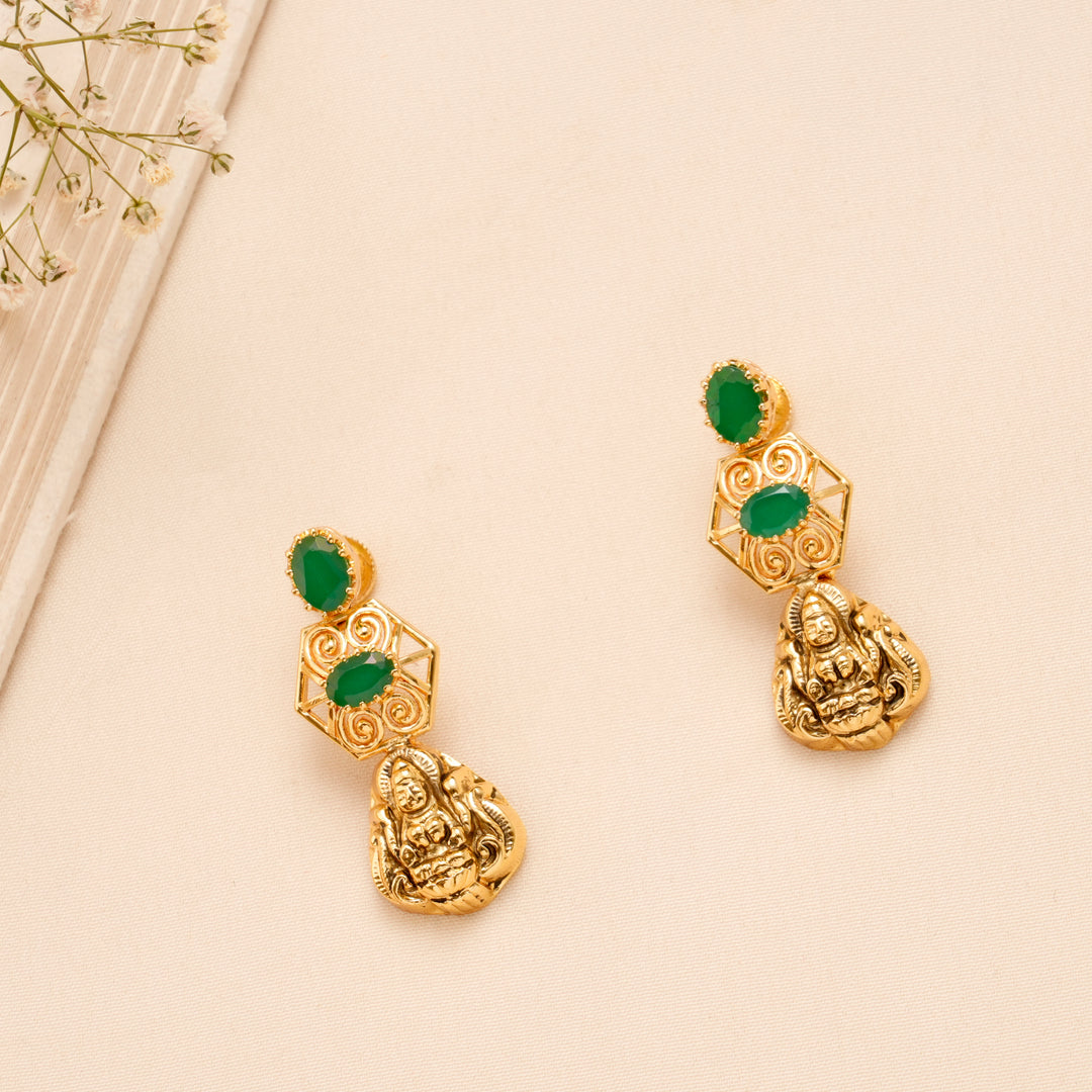 Emerald Layer Lakshmi Drop Necklace Set