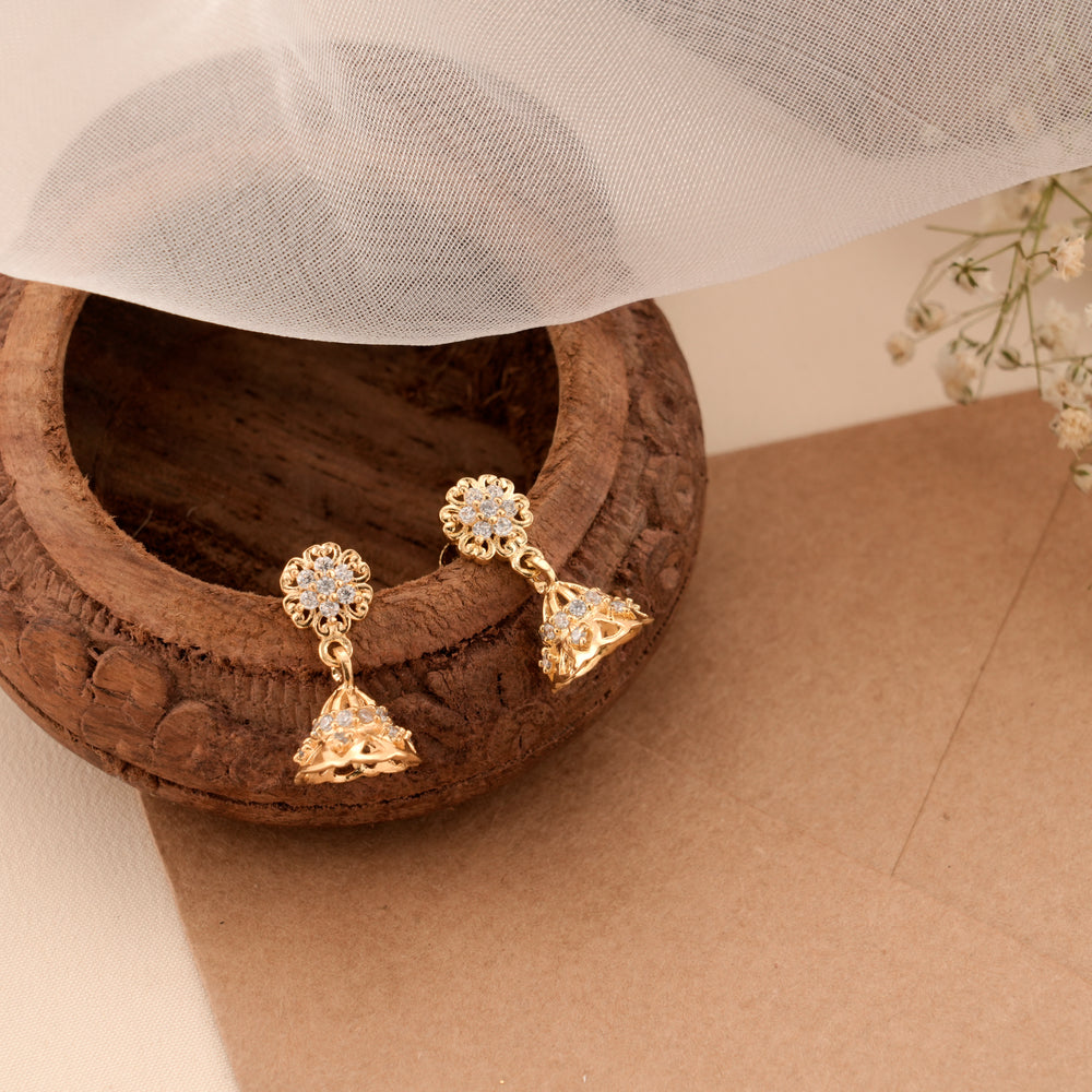 Blooming Floral Silver Golden Jhumkas