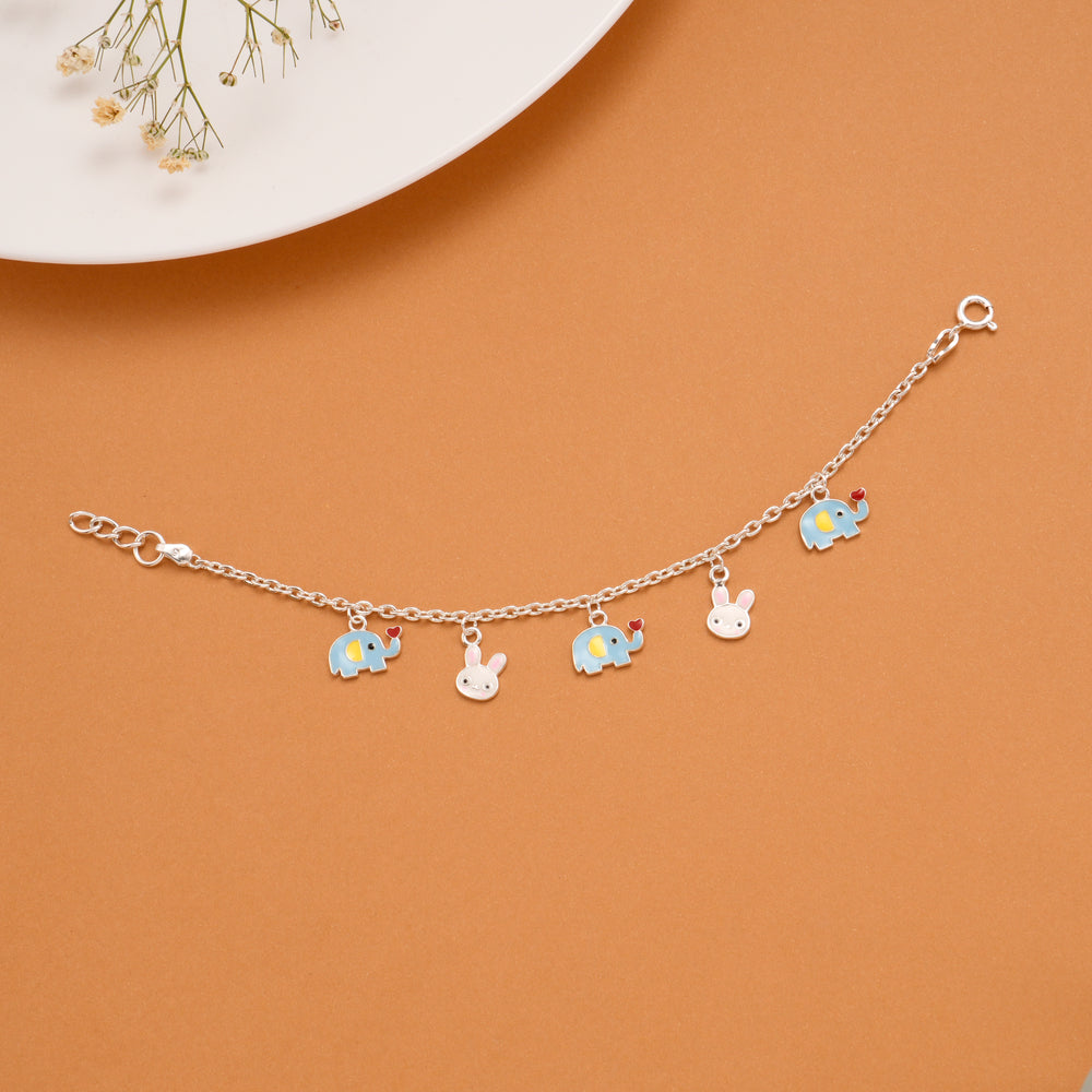 Minimal Elephant and Bunny Silver Kids Bracelet
