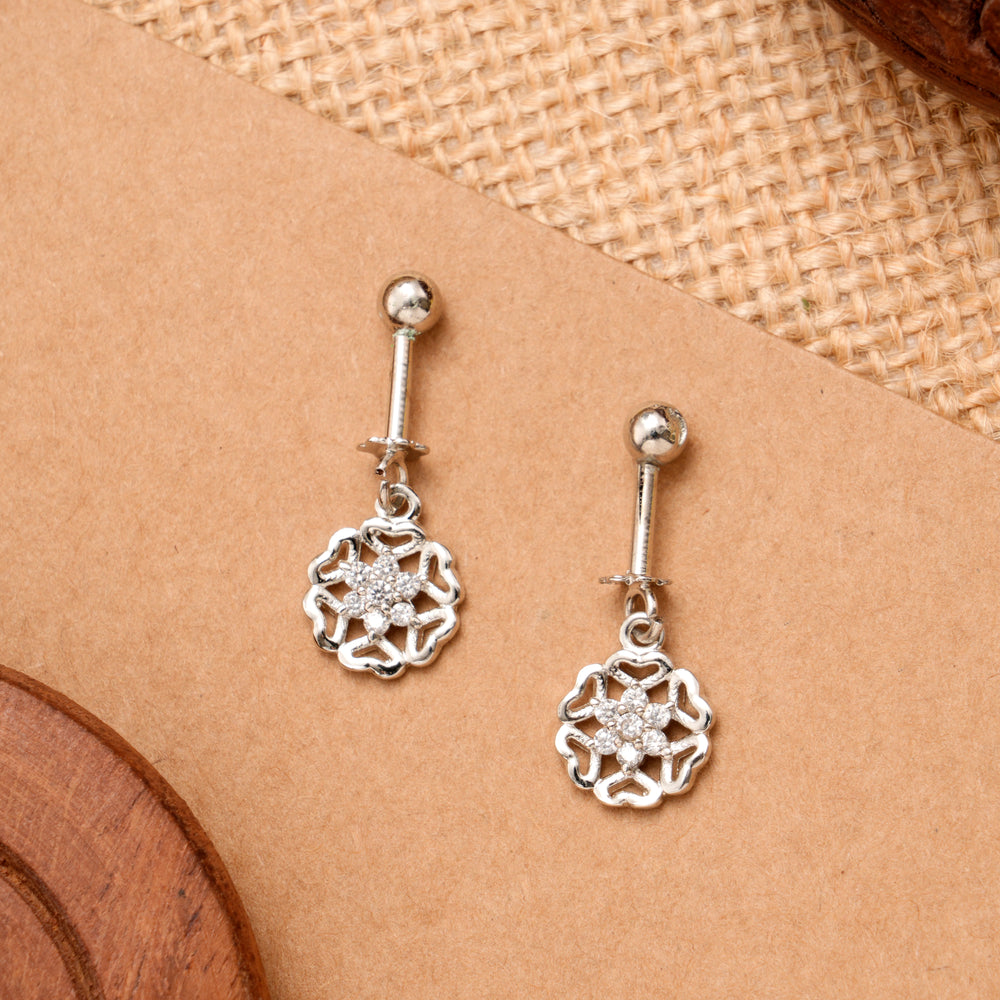 Floral Silver White Stone Koppu Earring