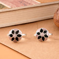 Floral Black Enamel Silver Toe Ring