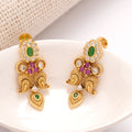 Heritage Green Stone Leaf Golden Earrings