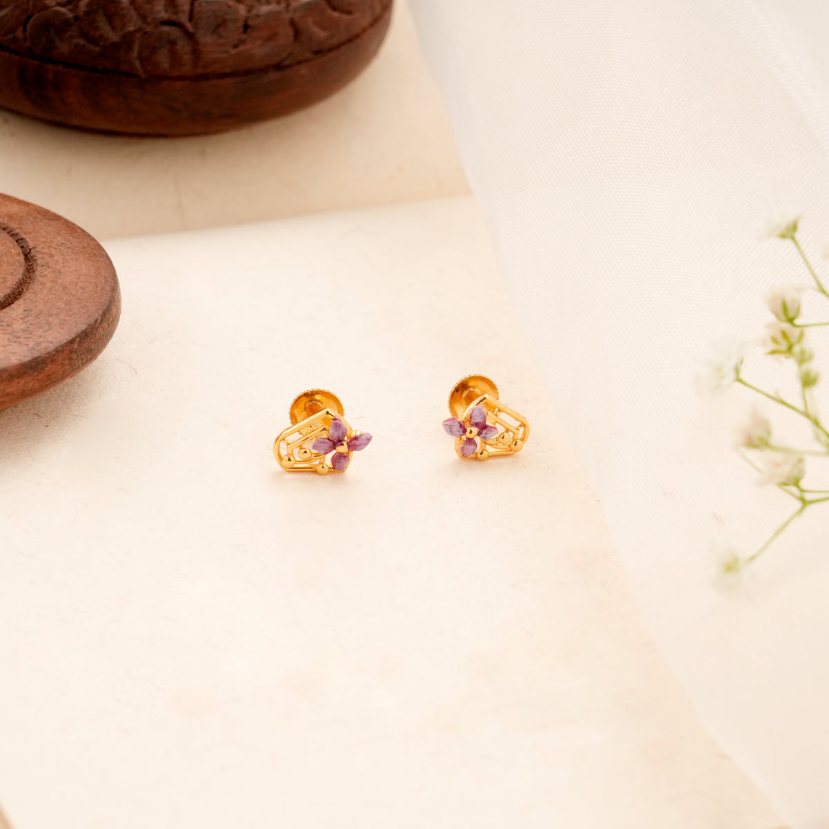 Minimalist Enamel Floral Design Golden Stud
