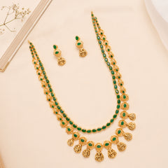 Emerald Layer Lakshmi Drop Necklace Set