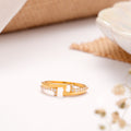 Sleek Band White Stone Golden Ring