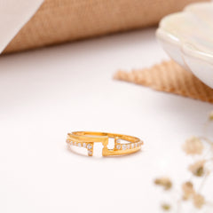 Sleek Band White Stone Golden Ring