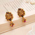 Lakshmi Pink Stone Drop Temple Golden Stud