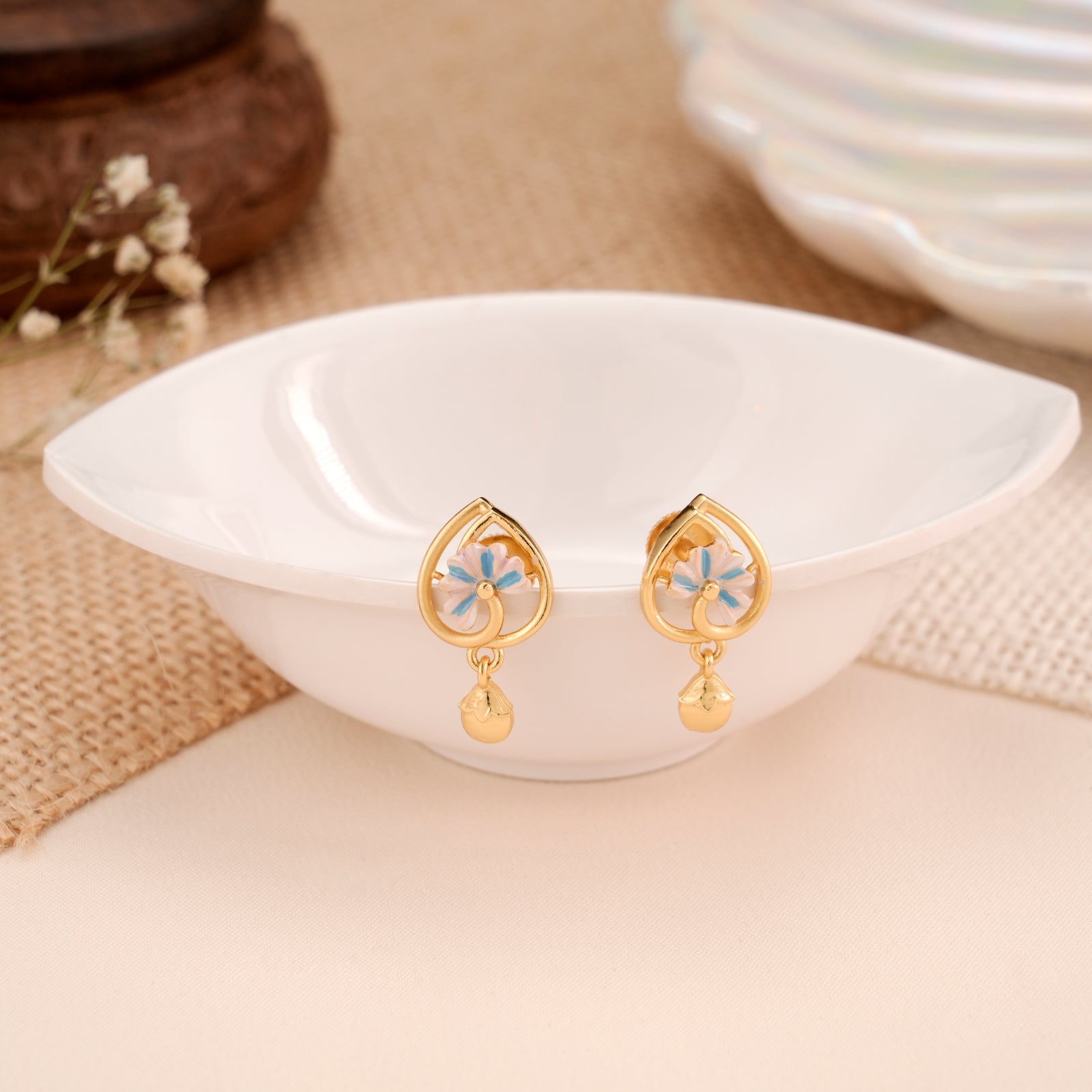 Lotus Leaf Design Golden Drop Stud