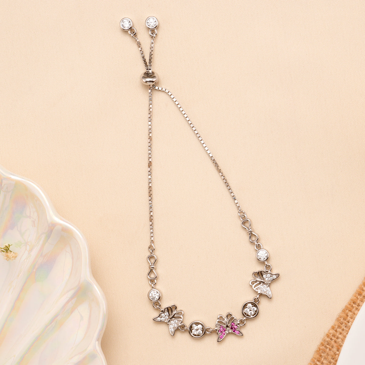 pink with white Heart blossom Silver Bracelet
