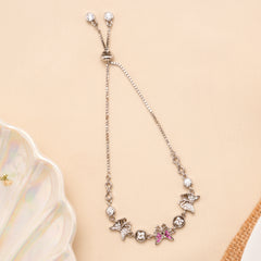 pink with white Heart blossom Silver Bracelet