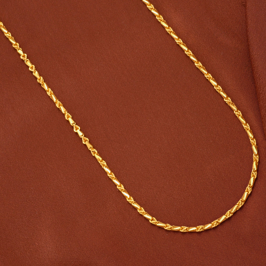 Twisted Link Rope with Wheat Design Gold Chain