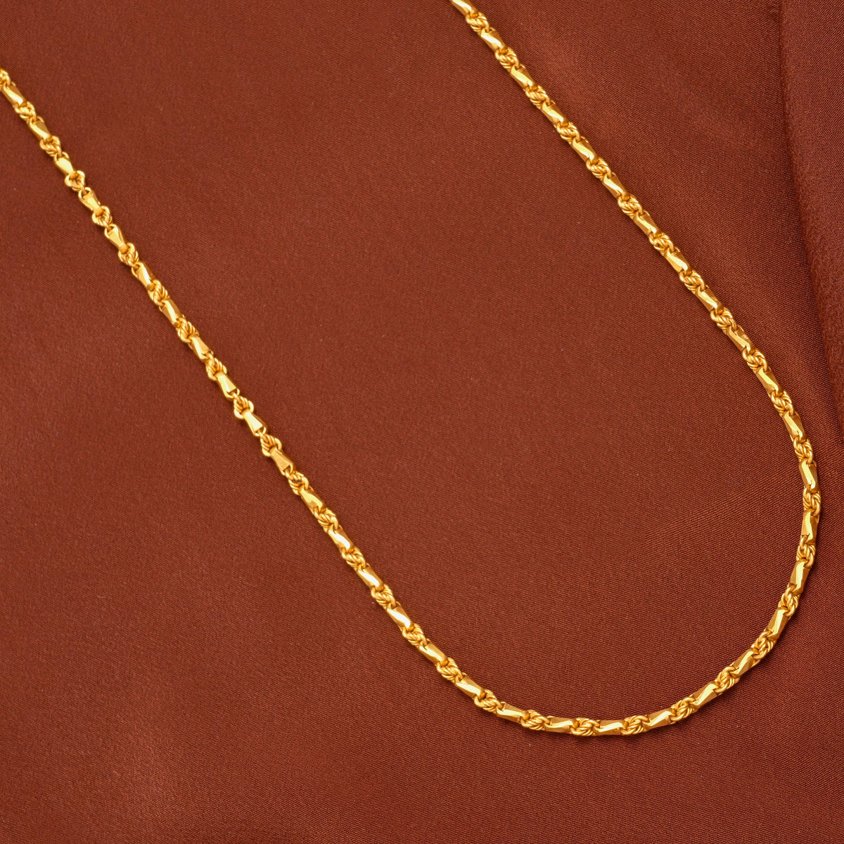 Twisted Link Rope with Wheat Design Gold Chain