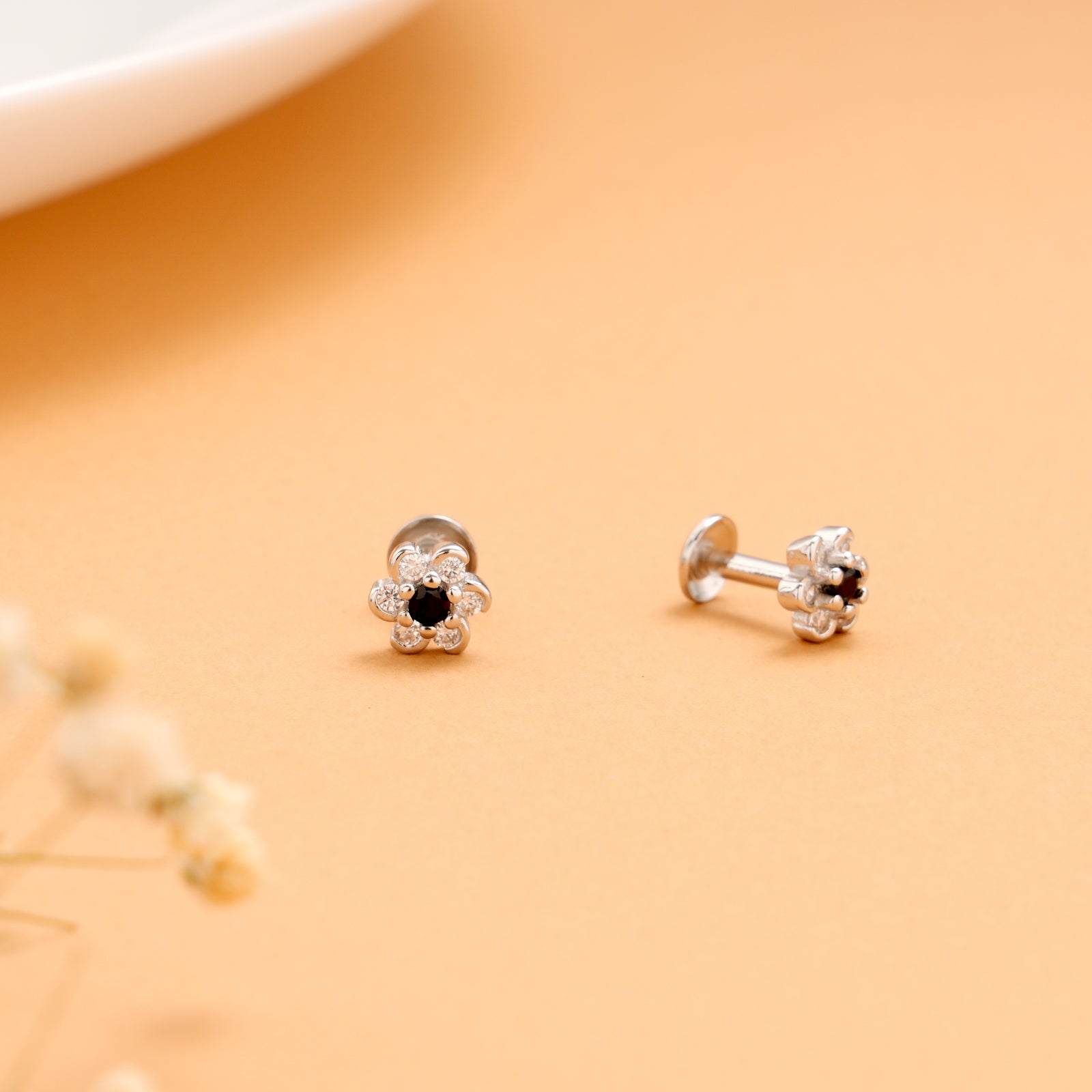 Daisy White Stone with Blue Stone Silver Stud