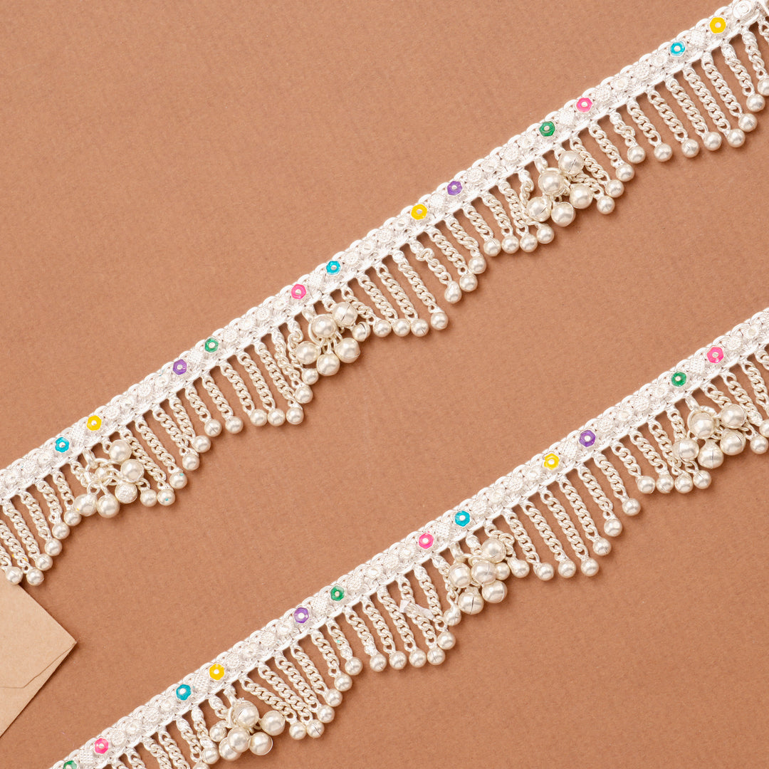 Elegant Enamel Chain Drops Silver Anklet