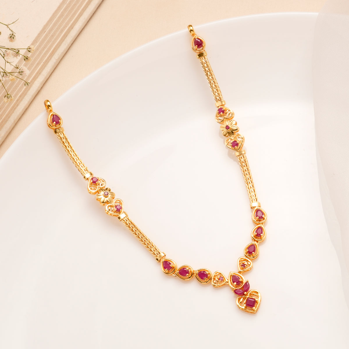 Ruby Heart Bridal Necklace Set
