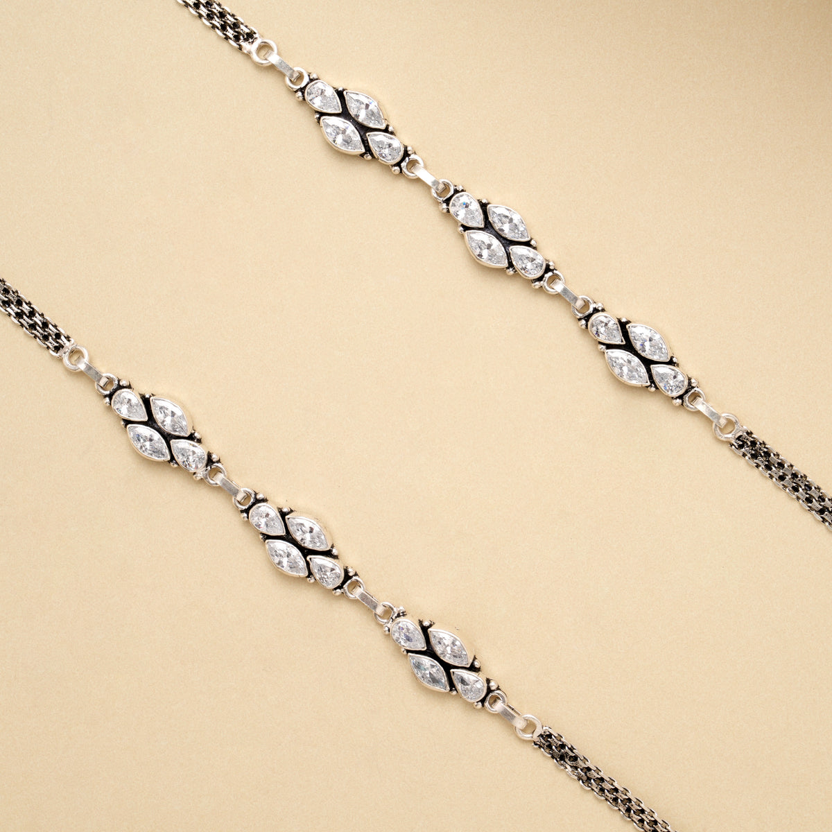Antique White Stone Leaf Silver Anklet