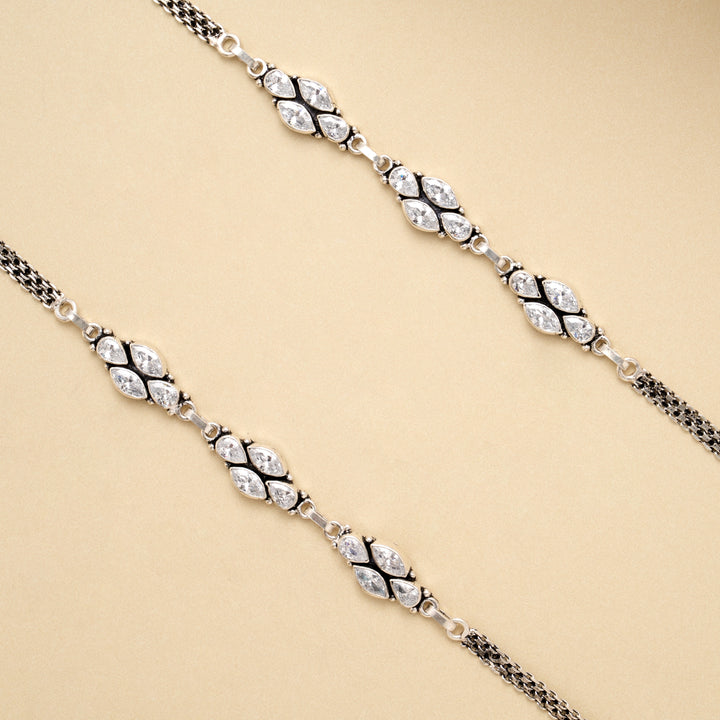 Antique White Stone Leaf Silver Anklet