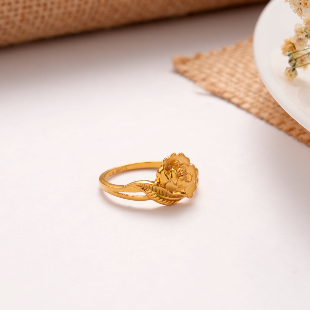Blooming Rose Flower Golden Ring