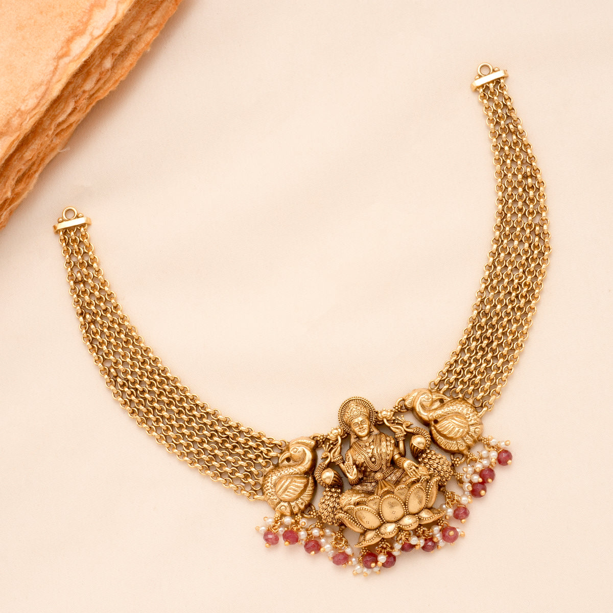 Antique Padma Lakshmi Pearl Drops Golden Necklace Set