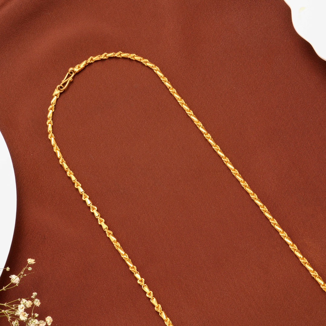 Twisted Link Rope with Wheat Design Gold Chain