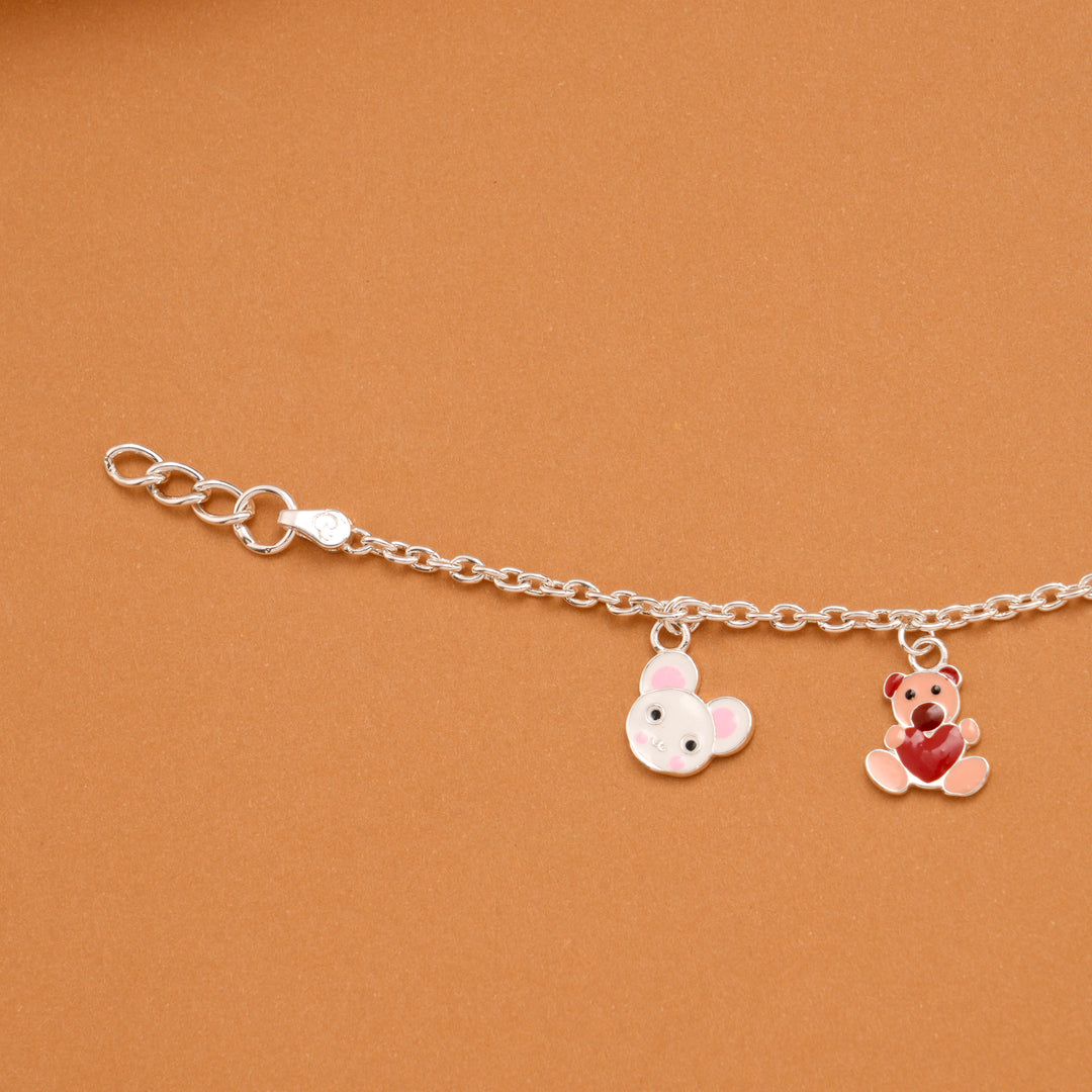 Teddy Bear and Mouse Silver Baby Bracelet
