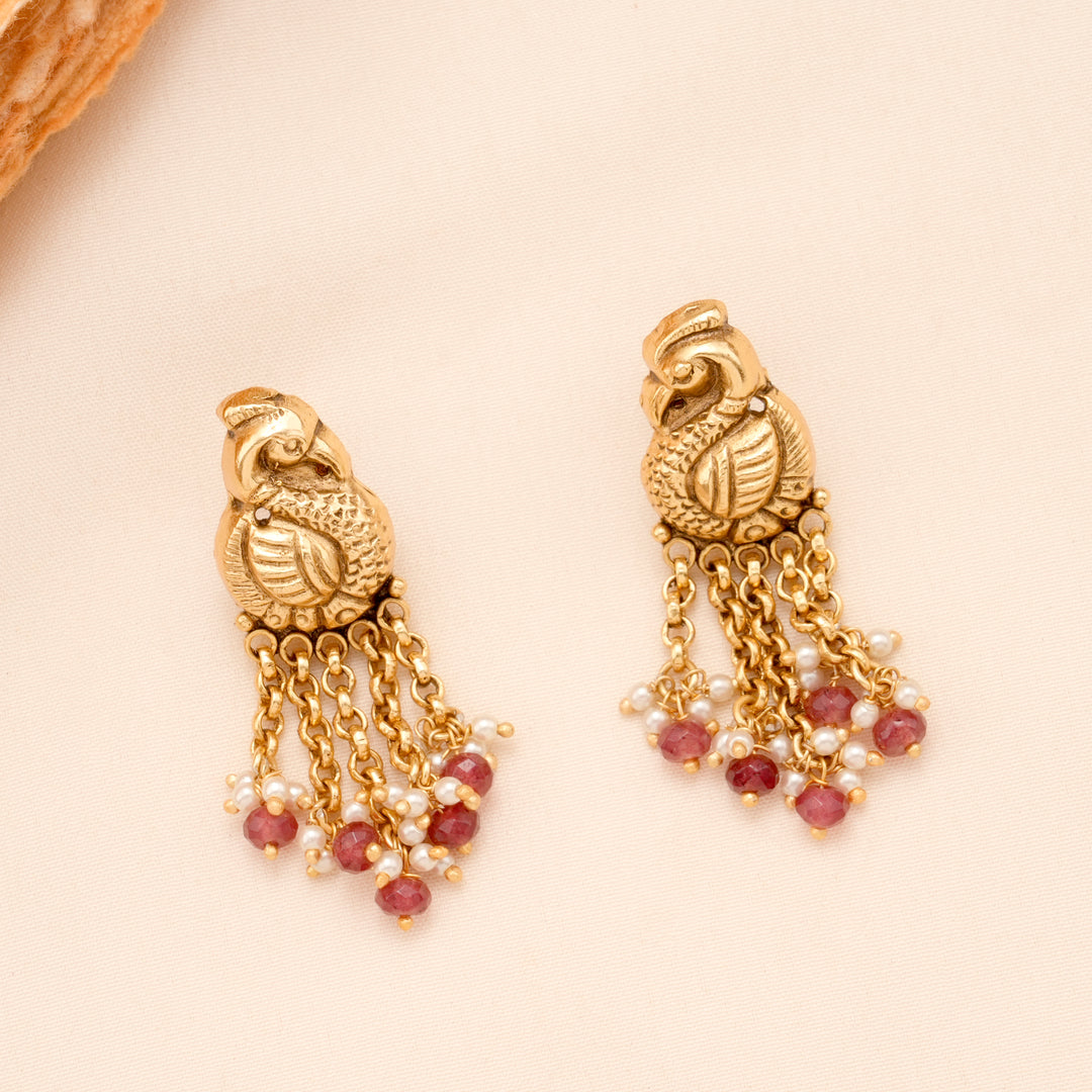 Antique Padma Lakshmi Pearl Drops Golden Necklace Set