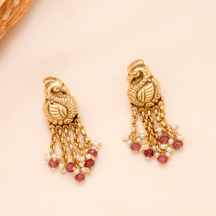 Antique Padma Lakshmi Pearl Drops Golden Necklace Set