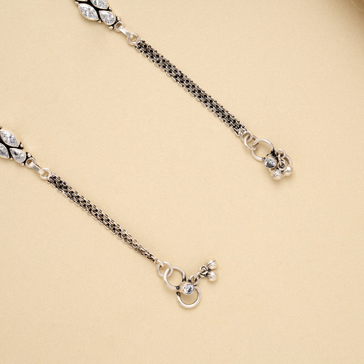 Antique White Stone Leaf Silver Anklet