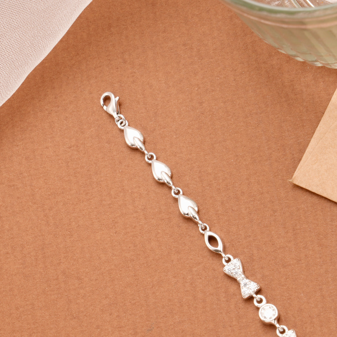 Elegant Bow Design Stone Silver Women’s Bracelet