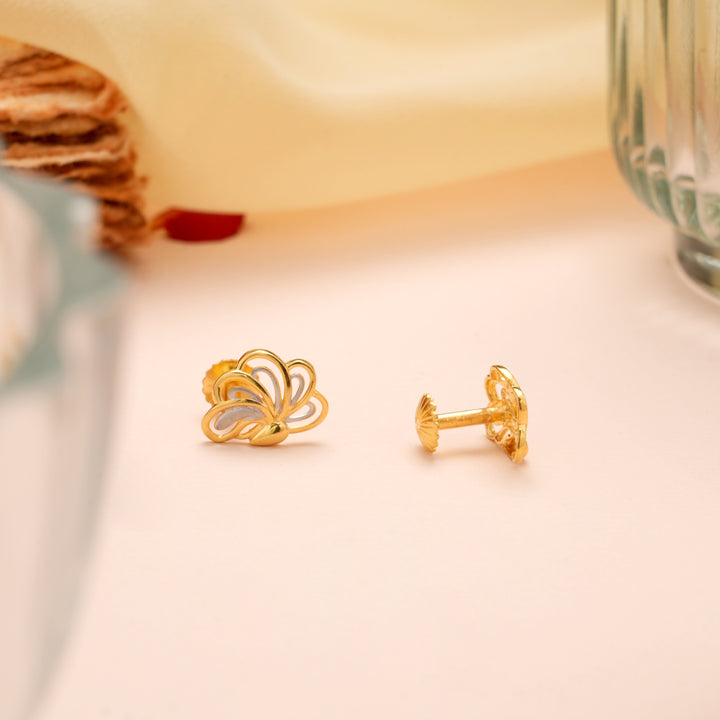 Sophisticated Dual Tone Gold Butterfly Stud