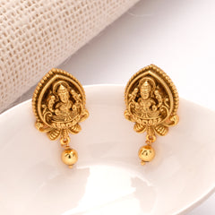 Traditional Lotus Lakshmi Golden Drops Earrings