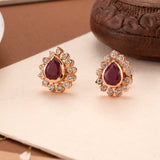 Rose Gold Ruby Leaf Design Earring