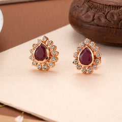 Rose Gold Ruby Leaf Design Earring