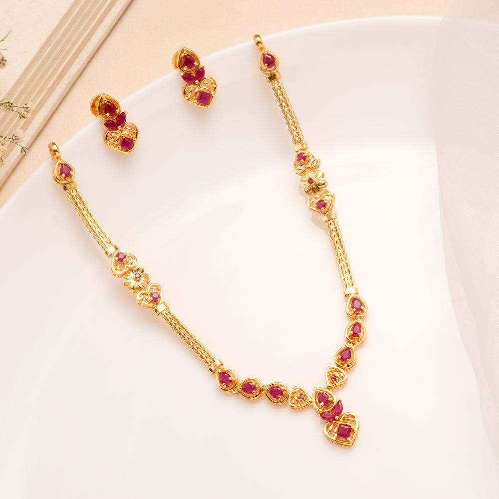 Ruby Heart Bridal Necklace Set