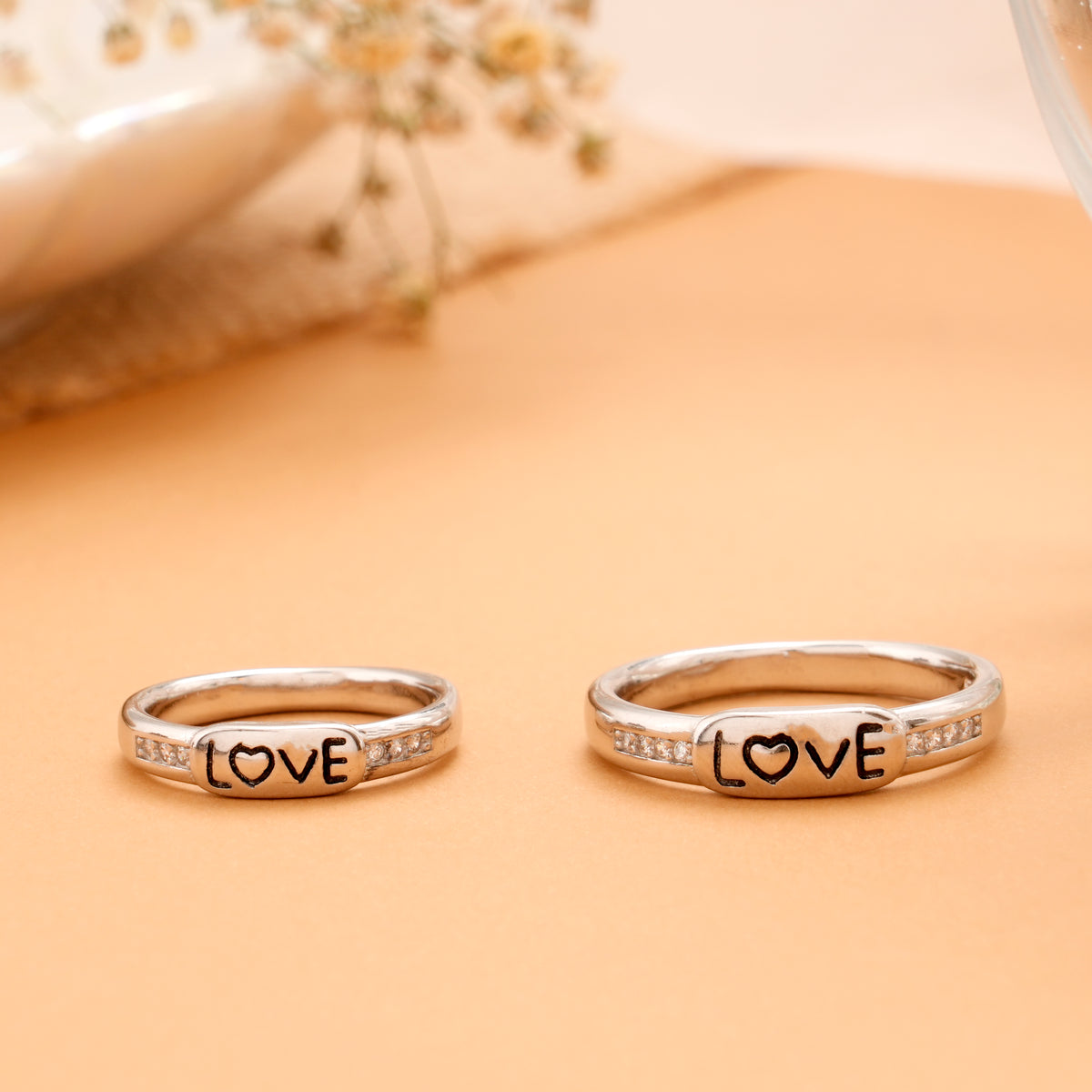 Unique Love Engraved Silver Couple Rings