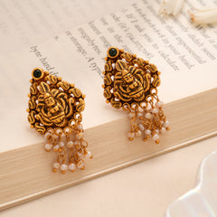 Lakshmi Pearl Hanging Temple Golden Stud
