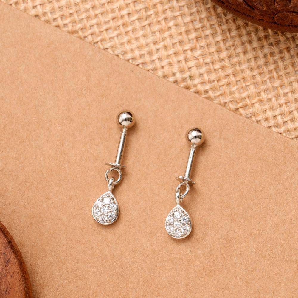 Tear Drop Shape Crystal Silver Koppu