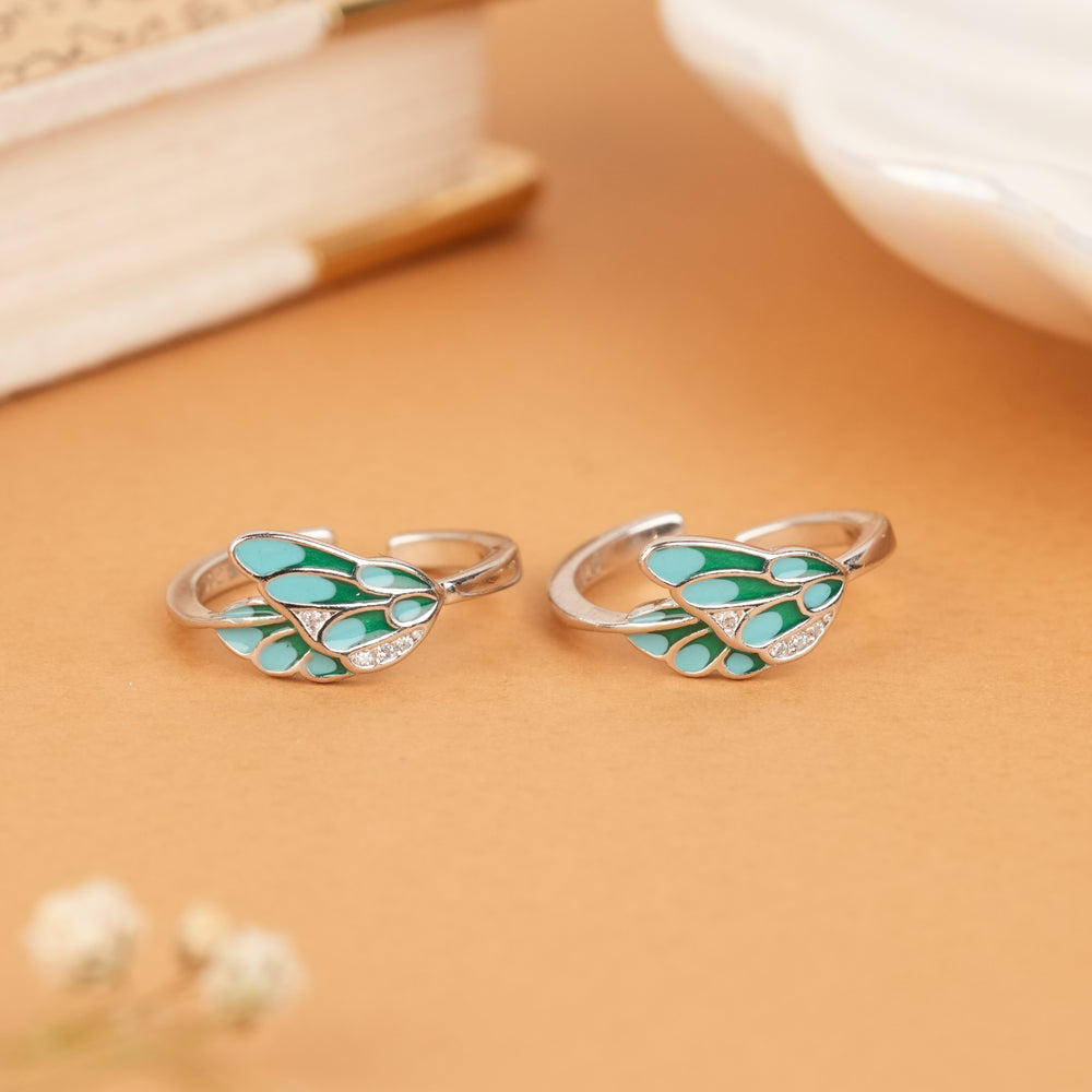 Bold Colorful Feather Silver Toe Ring