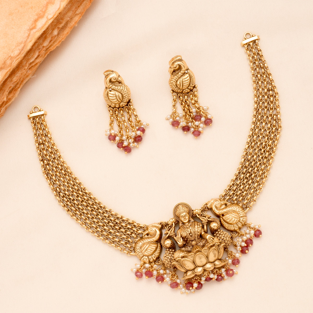 Antique Padma Lakshmi Pearl Drops Golden Necklace Set